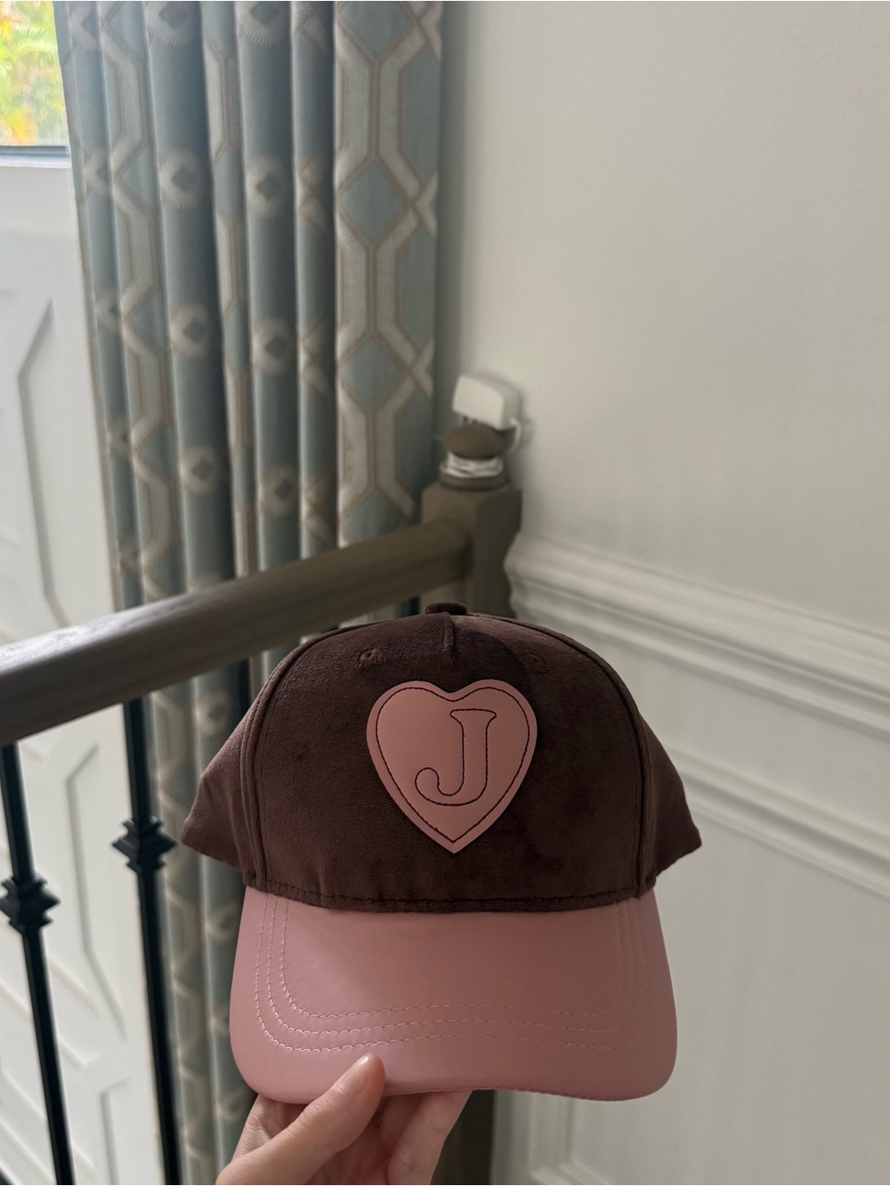 NWT Juicy Couture Brown Velour Pink Heart Initial J Baseball Cap